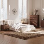 MAISONARIA Walnut 3-Piece Dresser Bedroom Set, 6 Drawers Dresser & 2 Drawer Nightstands with Hidden Handles, Wood Chest of Drawers for Bedroom, Living Room, Entryway - Image 7