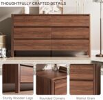 MAISONARIA Walnut 3-Piece Dresser Bedroom Set, 6 Drawers Dresser & 2 Drawer Nightstands with Hidden Handles, Wood Chest of Drawers for Bedroom, Living Room, Entryway - Image 8