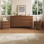 MAISONARIA Walnut 3-Piece Dresser Bedroom Set, 6 Drawers Dresser & 2 Drawer Nightstands with Hidden Handles, Wood Chest of Drawers for Bedroom, Living Room, Entryway - Image 10