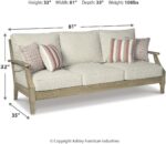 Signature Design by Ashley Clare View Outdoor Patio Sofa, 4 Throw Pillows, Nuvella Weather Resistant Fabric, Eucalyptus Wood, 81" W x 35" D x 32" H, Beige - Image 3