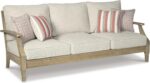 Signature Design by Ashley Clare View Outdoor Patio Sofa, 4 Throw Pillows, Nuvella Weather Resistant Fabric, Eucalyptus Wood, 81" W x 35" D x 32" H, Beige - Image 4