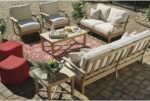 Signature Design by Ashley Clare View Outdoor Patio Sofa, 4 Throw Pillows, Nuvella Weather Resistant Fabric, Eucalyptus Wood, 81" W x 35" D x 32" H, Beige - Image 6