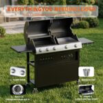 Grills 5 Burner Propane Gas Grill & Griddle Combo 40,000 BTU Stainless Steel Outdoor Patio Barbecue Grill Propane Gas with Removable Cart Portable Griddle for Outdoor Cooking, BBQ, Camping, Backyard - Image 6