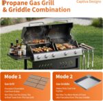 Grills 5 Burner Propane Gas Grill & Griddle Combo 40,000 BTU Stainless Steel Outdoor Patio Barbecue Grill Propane Gas with Removable Cart Portable Griddle for Outdoor Cooking, BBQ, Camping, Backyard - Image 7