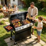 Grills 5 Burner Propane Gas Grill & Griddle Combo 40,000 BTU Stainless Steel Outdoor Patio Barbecue Grill Propane Gas with Removable Cart Portable Griddle for Outdoor Cooking, BBQ, Camping, Backyard - Image 9