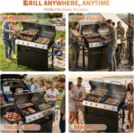 Grills 5 Burner Propane Gas Grill & Griddle Combo 40,000 BTU Stainless Steel Outdoor Patio Barbecue Grill Propane Gas with Removable Cart Portable Griddle for Outdoor Cooking, BBQ, Camping, Backyard - Image 10