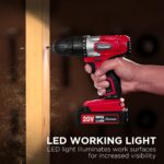 AVID POWER 20V Cordless Drill Set for Home DIY & Beginner Projects - Lightweight Power Drill with Battery Charger & 22 Bits, Variable Speed, 3/8" Keyless Chuck, Ideal for Furniture Assembly (Red) - Image 7
