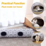 Geometric Straight Cat Tunnel with Plush Inside,Cats Toys Collapsible Tunnel Tube with Balls, for Rabbits, Kittens, Ferrets,Puppy, Diameter 9.8 Inch - Image 3