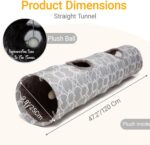 Geometric Straight Cat Tunnel with Plush Inside,Cats Toys Collapsible Tunnel Tube with Balls, for Rabbits, Kittens, Ferrets,Puppy, Diameter 9.8 Inch - Image 5