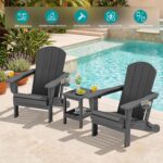 SERWALL Foldable Adirondack Chair Set of 2, HDPE Adirondack Chair with Wood-Texture-Gray - Image 3