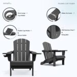 SERWALL Foldable Adirondack Chair Set of 2, HDPE Adirondack Chair with Wood-Texture-Gray - Image 6