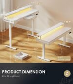 OffiGo Electric Standing Desk with Drawers, 63 Inch Height Adjustable Desk with Power Outlets & LED Lights, Sit Stand Table with Monitor Stand for Home, Office, Workstation, White - Image 4