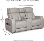 Signature Design by Ashley Boyington Contemporary Leather Match Power Reclining Loveseat with Console and USB Charging Ports, LED Lights and Adjustable Headrest, Light Gray - Image 3
