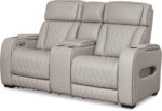 Signature Design by Ashley Boyington Contemporary Leather Match Power Reclining Loveseat with Console and USB Charging Ports, LED Lights and Adjustable Headrest, Light Gray - Image 4