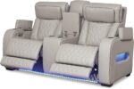 Signature Design by Ashley Boyington Contemporary Leather Match Power Reclining Loveseat with Console and USB Charging Ports, LED Lights and Adjustable Headrest, Light Gray - Image 5