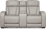Signature Design by Ashley Boyington Contemporary Leather Match Power Reclining Loveseat with Console and USB Charging Ports, LED Lights and Adjustable Headrest, Light Gray - Image 6