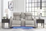 Signature Design by Ashley Boyington Contemporary Leather Match Power Reclining Loveseat with Console and USB Charging Ports, LED Lights and Adjustable Headrest, Light Gray - Image 9