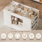 LIVAUVEAD Closet Island with Drawers, Wardrobe Armoire Bedroom Island, Glass Display Shelf & 12 Drawers, White Dresser with Glass Top, Walk-in Closet Island for Bedroom, Cloakroom - Image 4