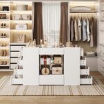 LIVAUVEAD Closet Island with Drawers, Wardrobe Armoire Bedroom Island, Glass Display Shelf & 12 Drawers, White Dresser with Glass Top, Walk-in Closet Island for Bedroom, Cloakroom - Image 8