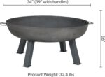 Sunnydaze Cast Iron Heavy Duty Fire Pit for Outside - Wood Burning Outdoor Fire Pit Bowl with Handles for Patio, Backyard, Camping - 34" - Gray - Image 7