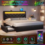 Rolanstar Twin Bed Frame with 4 Storage Drawers and Charging Station,Twin Bed with Led Lights, 2 USB & 1 Type C, Adjustable Headboard 38.9/40.8 Inches, No Box Spring Needed, Black - Image 5