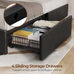 Rolanstar Twin Bed Frame with 4 Storage Drawers and Charging Station,Twin Bed with Led Lights, 2 USB & 1 Type C, Adjustable Headboard 38.9/40.8 Inches, No Box Spring Needed, Black - Image 6