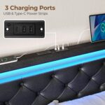 Rolanstar Twin Bed Frame with 4 Storage Drawers and Charging Station,Twin Bed with Led Lights, 2 USB & 1 Type C, Adjustable Headboard 38.9/40.8 Inches, No Box Spring Needed, Black - Image 7