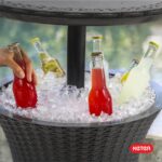 Keter Pacific Cool Bar Outdoor Patio Furniture and Hot Tub Side Table with 7.5 Gallon Beer and Wine Cooler, Dark Grey - Image 11