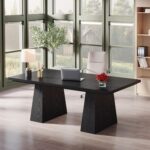 Tribesigns 63-Inch Executive Desk, Large Office Computer Desk with Double Pedestal, Modern Simple Workstations Writing Table Conference Table Business Furniture for Home Office, Black - Image 6