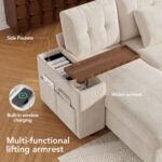 Vipbear 7 Seat Modular Sectional Sleeper Sofa with Pull Out Bed, L-Shaped Couch with Reclining Backrest, Lift Top Storage Chaise, USB LED Light, Tool-Free Assembly, Chenille Beige - Image 7