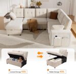 Vipbear 7 Seat Modular Sectional Sleeper Sofa with Pull Out Bed, L-Shaped Couch with Reclining Backrest, Lift Top Storage Chaise, USB LED Light, Tool-Free Assembly, Chenille Beige - Image 8
