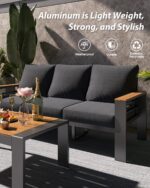 Aoxun Patio Furniture Set, 5 Piece Aluminum Patio Sets with 5" Thicken & Washable Cushion, Waterproof Outdoor Furniture with Coffee Table, Outdoor Couch Sectional for Backyard, Porch and Garden - Image 4