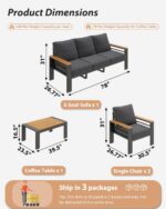Aoxun Patio Furniture Set, 5 Piece Aluminum Patio Sets with 5" Thicken & Washable Cushion, Waterproof Outdoor Furniture with Coffee Table, Outdoor Couch Sectional for Backyard, Porch and Garden - Image 8