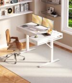 OffiGo 55 Inch L Shaped Electric Standing Desk with Drawers, Height Adjustable Large Desk with Power Outlets, Sit Stand Table, Writing Computer Desk for Home, Office, Workstation, White - Image 3