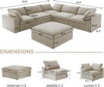 160.6" Cloud Couch Modular Sectional Sofa for Livingroom,Oversized Convertible Sofa with Storage Ottomans,6 Seat Wide Couches,Cushion Covers Removable (Khaki, 6 Seater) - Image 3