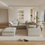 160.6" Cloud Couch Modular Sectional Sofa for Livingroom,Oversized Convertible Sofa with Storage Ottomans,6 Seat Wide Couches,Cushion Covers Removable (Khaki, 6 Seater) - Image 4