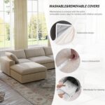 160.6" Cloud Couch Modular Sectional Sofa for Livingroom,Oversized Convertible Sofa with Storage Ottomans,6 Seat Wide Couches,Cushion Covers Removable (Khaki, 6 Seater) - Image 5