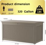 Outdoor Storage Box Waterproof, 320 Gallon Lockable Resin Deck Box, Patio Storage Bin for Pool Accessories Cushion Furniture, Garden Tools, UV-Resistant Outside Delivery Grey - Image 3