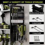 64" Power Tool Organizer Wall Mount, 16 Slots, 3-Tier Drill & Cordless Tool Storage Holder with Pegboard Sides, Tool Wall Organizer for Garage & Workshop Black - Image 4