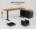 OffiGo 48 Inch L Shaped Electric Standing Desk with Drawers & File Cabinet Sets, Executive Sit Stand Desk, Height Adjustable Computer Desk for Home Office, Writing, Workstation, Walnut+Black - Image 4