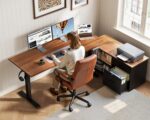 OffiGo 48 Inch L Shaped Electric Standing Desk with Drawers & File Cabinet Sets, Executive Sit Stand Desk, Height Adjustable Computer Desk for Home Office, Writing, Workstation, Walnut+Black - Image 9