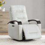 CHITA Genuine Leather Power Swivel Glider Rocker Recliner, FSC Certified Mid Century Modern Recliner Chair for Adults, Adjustable Power Headrest, for Nursery and Living Room, Creamy Grey - Image 3