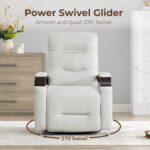 CHITA Genuine Leather Power Swivel Glider Rocker Recliner, FSC Certified Mid Century Modern Recliner Chair for Adults, Adjustable Power Headrest, for Nursery and Living Room, Creamy Grey - Image 5