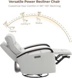 CHITA Genuine Leather Power Swivel Glider Rocker Recliner, FSC Certified Mid Century Modern Recliner Chair for Adults, Adjustable Power Headrest, for Nursery and Living Room, Creamy Grey - Image 6