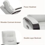 CHITA Genuine Leather Power Swivel Glider Rocker Recliner, FSC Certified Mid Century Modern Recliner Chair for Adults, Adjustable Power Headrest, for Nursery and Living Room, Creamy Grey - Image 8
