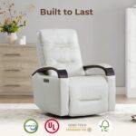 CHITA Genuine Leather Power Swivel Glider Rocker Recliner, FSC Certified Mid Century Modern Recliner Chair for Adults, Adjustable Power Headrest, for Nursery and Living Room, Creamy Grey - Image 9