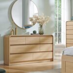 Aitjunz Modern 8 Drawers Dresser for Bedroom, 55" Wide Dressers & Chest of Drawers w/Curved Profile Design, Wood Mid Century Storage Dressers Organizer for Bedroom, Living Room, Natural Oak - Image 4