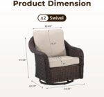 Outdoor Wicker Swivel Chair Set of 2, All-Weather Use Patio Rattan Chair with Seat and Back Cushion, Ideal for Porch, Backyard, Balcony, Poolside, Beige - Image 3