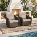 Outdoor Wicker Swivel Chair Set of 2, All-Weather Use Patio Rattan Chair with Seat and Back Cushion, Ideal for Porch, Backyard, Balcony, Poolside, Beige - Image 9