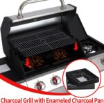 Griddle Grill Combo, 4 Burner Propane Gas and Charcoal Grill Combo with Side Burner, Outdoor BBQ Grill with Cast Iron Grates & Prep Space for Backyard Patio - Image 4